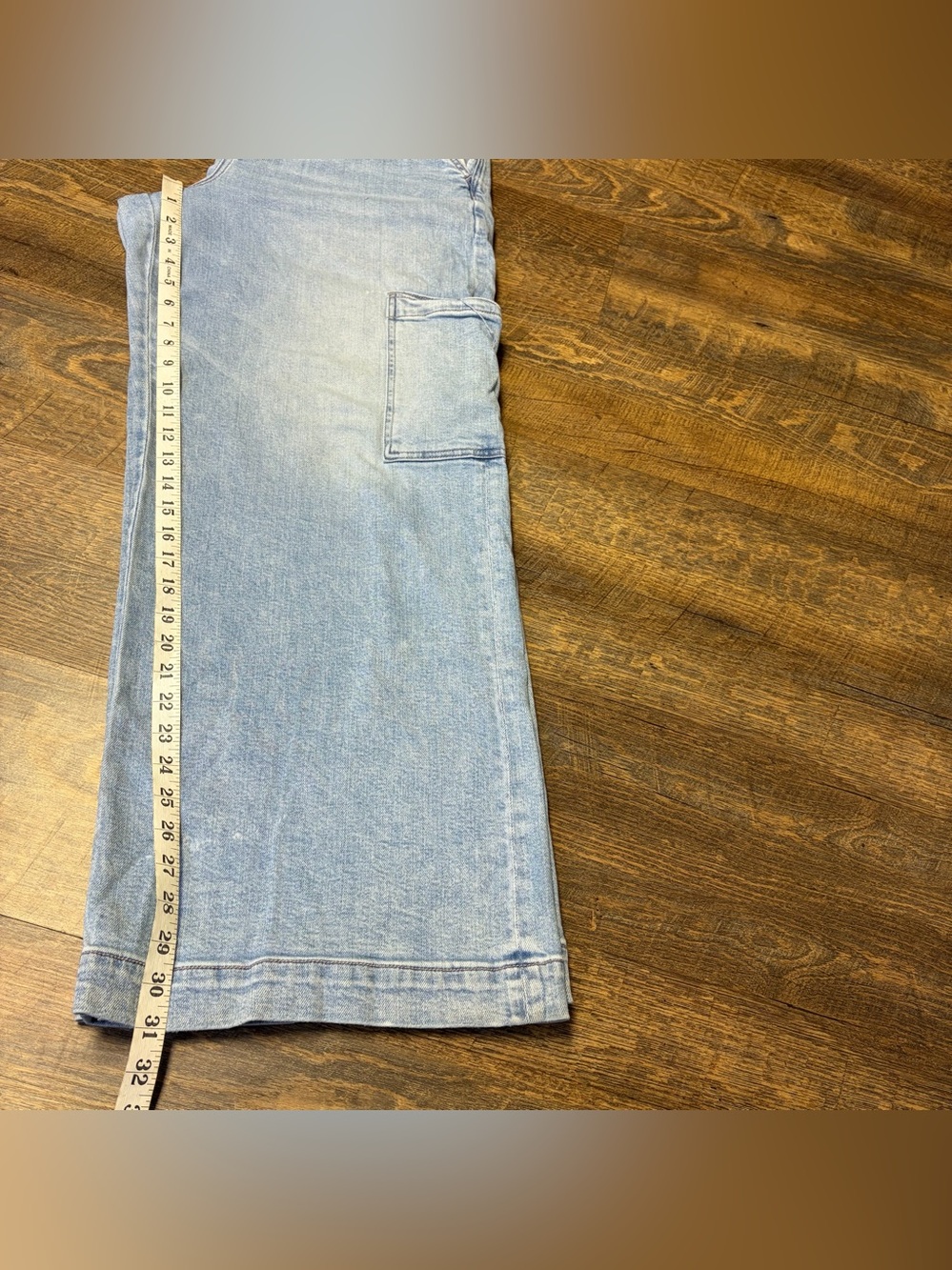 American Eagle Super High Rise Baggy Wide Leg Jeans Womens 16 Cargo Blue Stretch - Picture 7 of 10